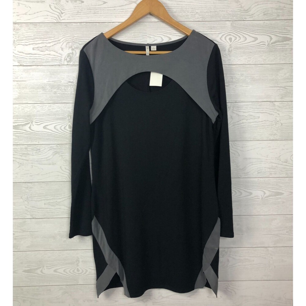 NWT Cato Women's Large Sheath Dress Keyhole Neckline Long Sleeve Black Gray